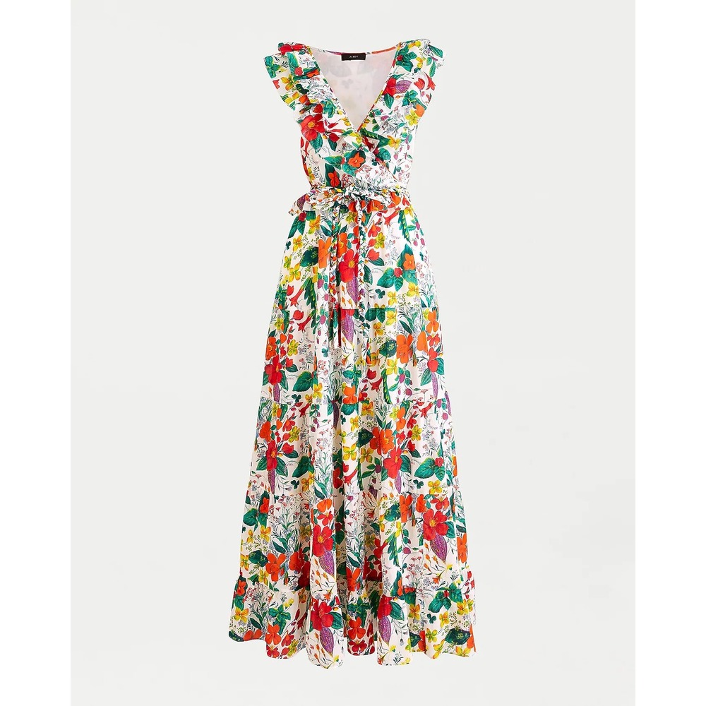 J.Crew Ratti Island Botanical Ruffle Front Maxi Dress Floral Size 6 AK625 - Picture 2 of 8